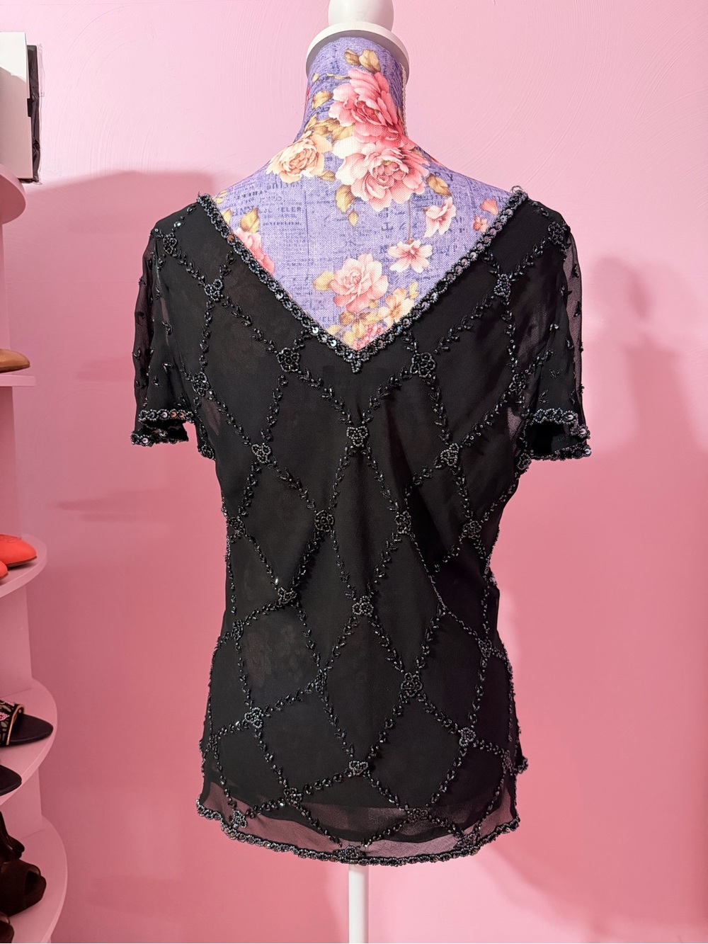 Adrianna Papell Boutique Black Chiffon Beaded Sequin V-Neck Fairy Top - Size XL - Picture 5 of 8